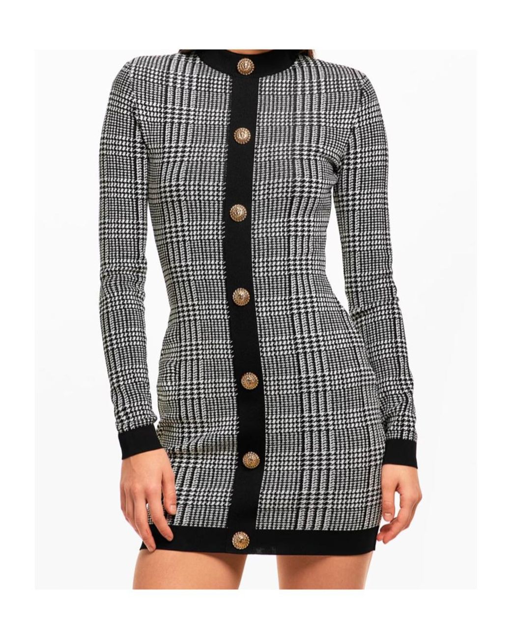 Balmain Gray Plaid Knit Dress