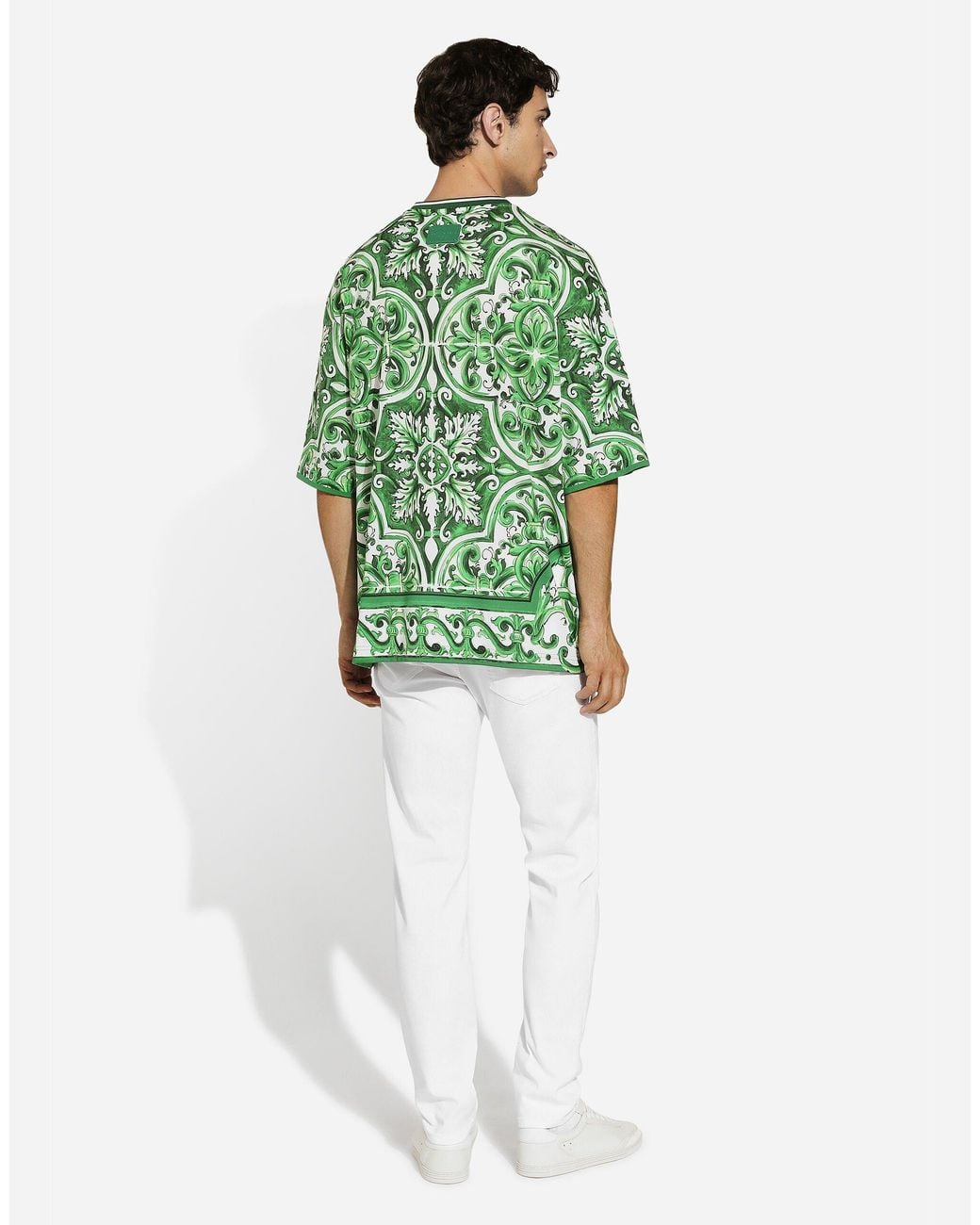 Dolce & Gabbana Green Majolica Printed Crewneck T-Shirt for men