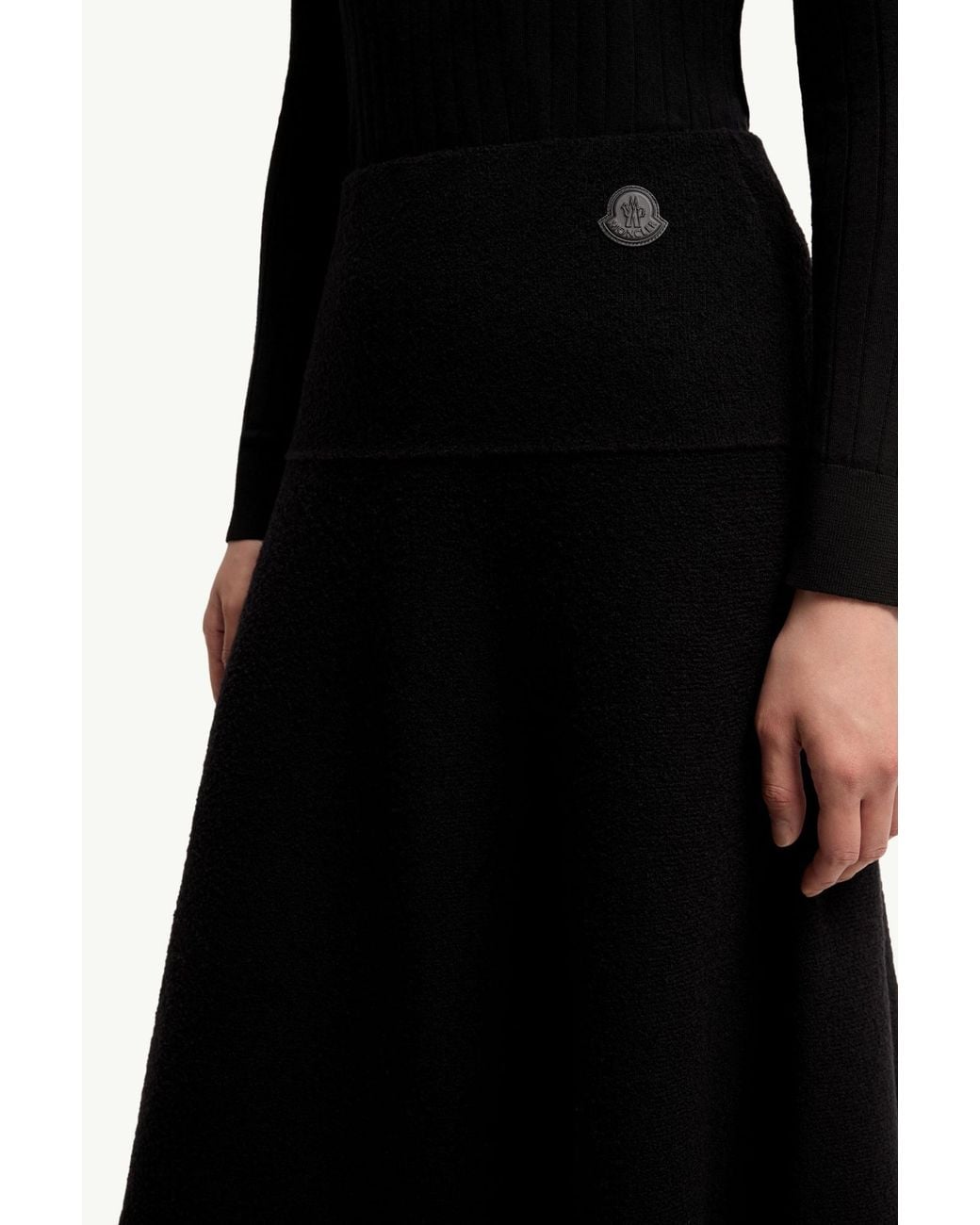 Moncler Black Bouclé Wool Blend Midi Skirt