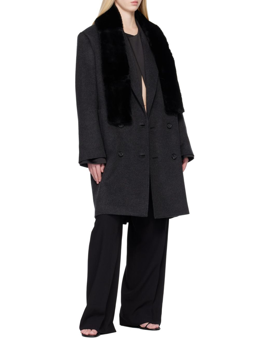 Totême Black Double-Breasted Cashmere Coat