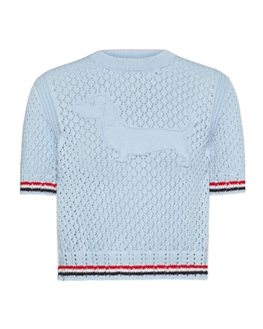 Thom Browne Blue Hector Pointelle Knitted T-Shirt