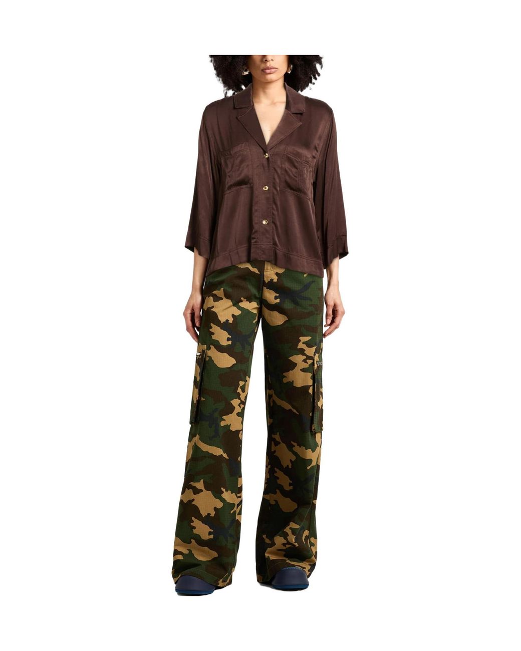 Ganni Brown Satin Solid-Color Shirt