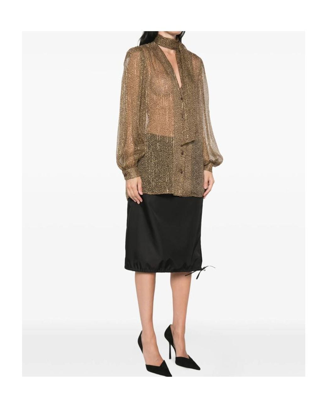 Valentino Brown Leopard-Print Pussy-Bow Blouse
