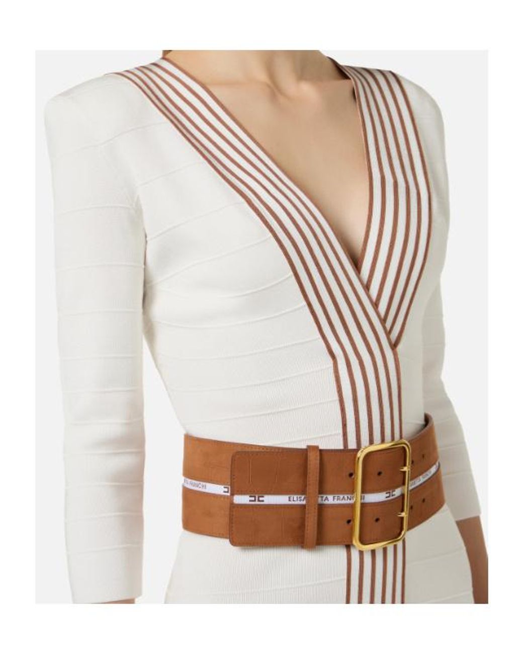 Elisabetta Franchi White Striped Bands Knit Dress