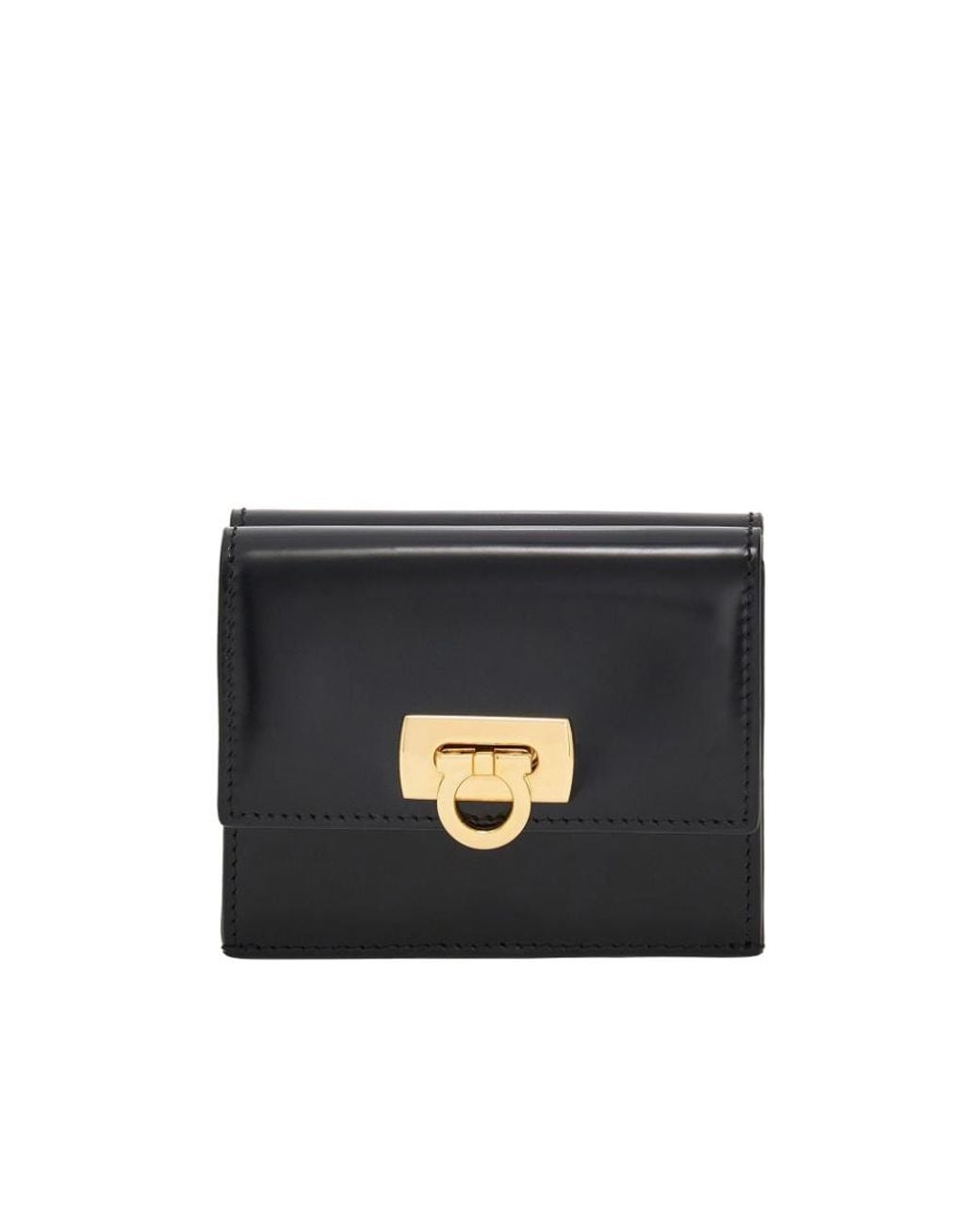 Ferragamo Black Ferragamo Gancini Clasp Compact Wallet