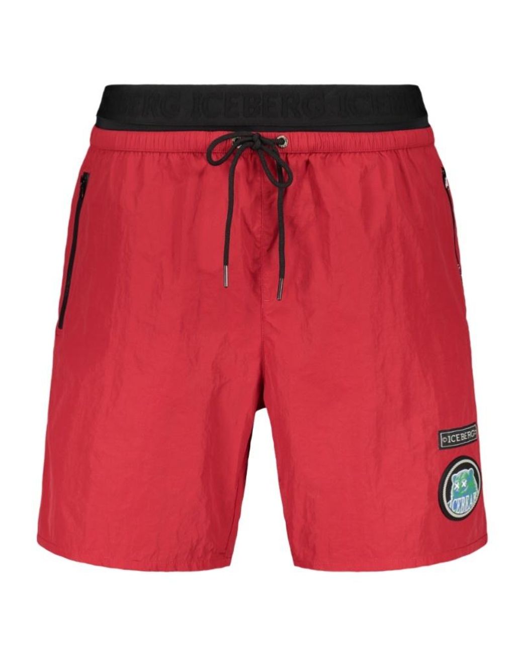 Iceberg Red Logo Patch Swim Shorts for men