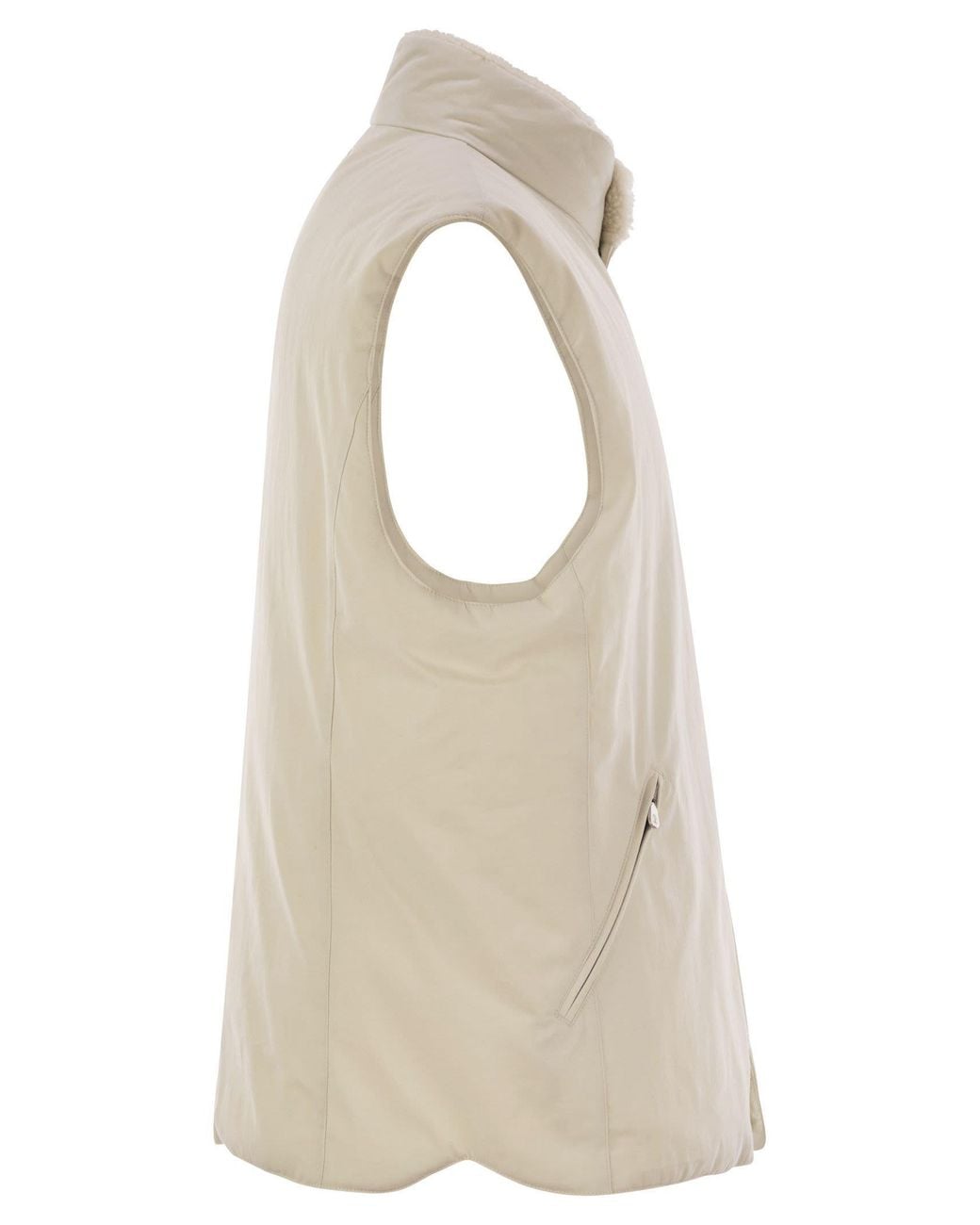 Brunello Cucinelli Natural Sleeveless Down Jacket With Sheepskin Collar for men