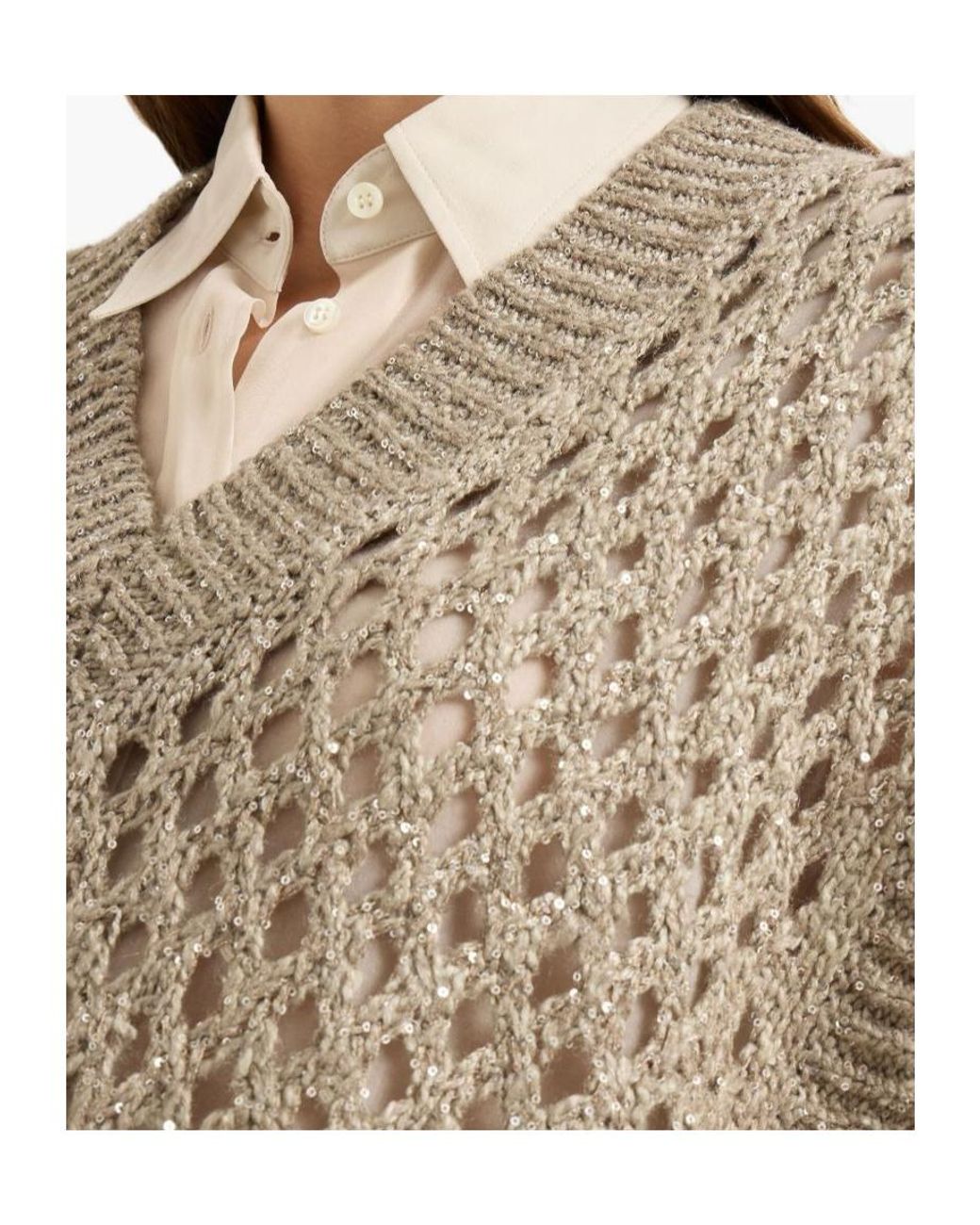Brunello Cucinelli Gray Open-Knit Sleeveless Top