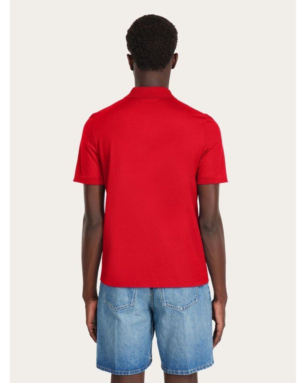 Ferragamo Red Zip Collar Polo Shirt for men