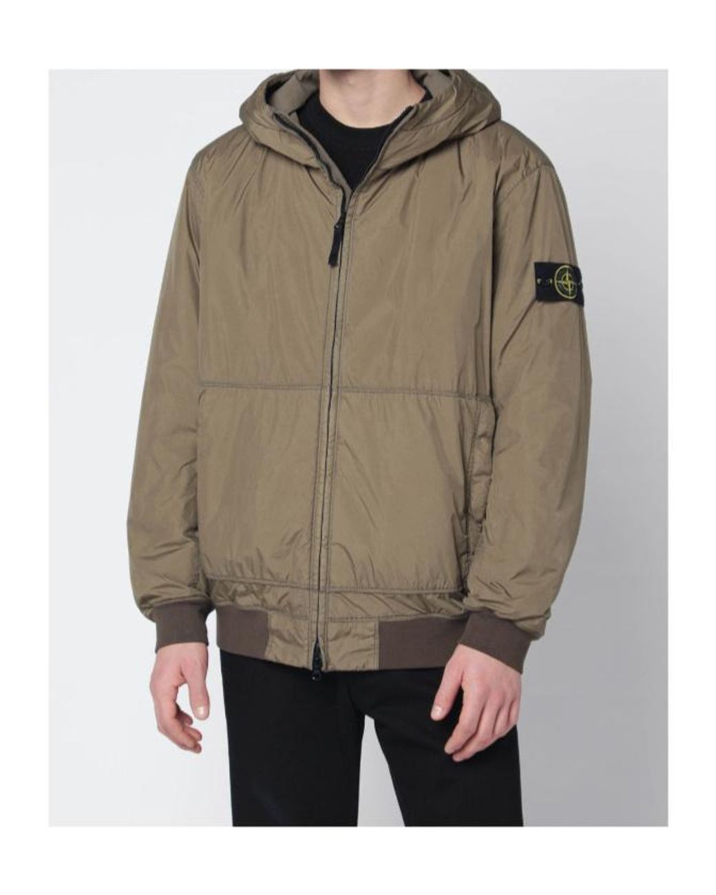 Stone Island Green Logo Patch Hooded Jacket for men