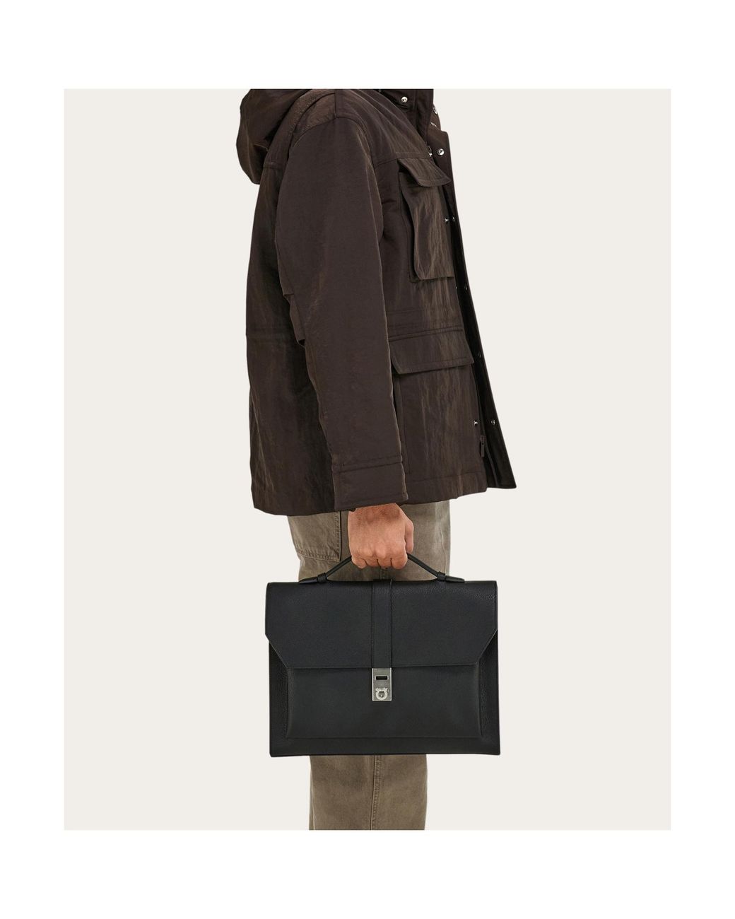 Ferragamo Black Hug Buckle Briefcase for men