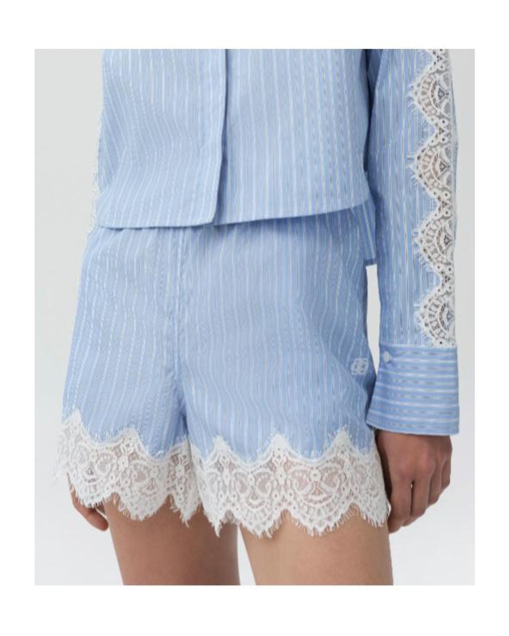 Jonathan Simkhai Blue Emmie Lace-Trim Striped-Pattern Shorts