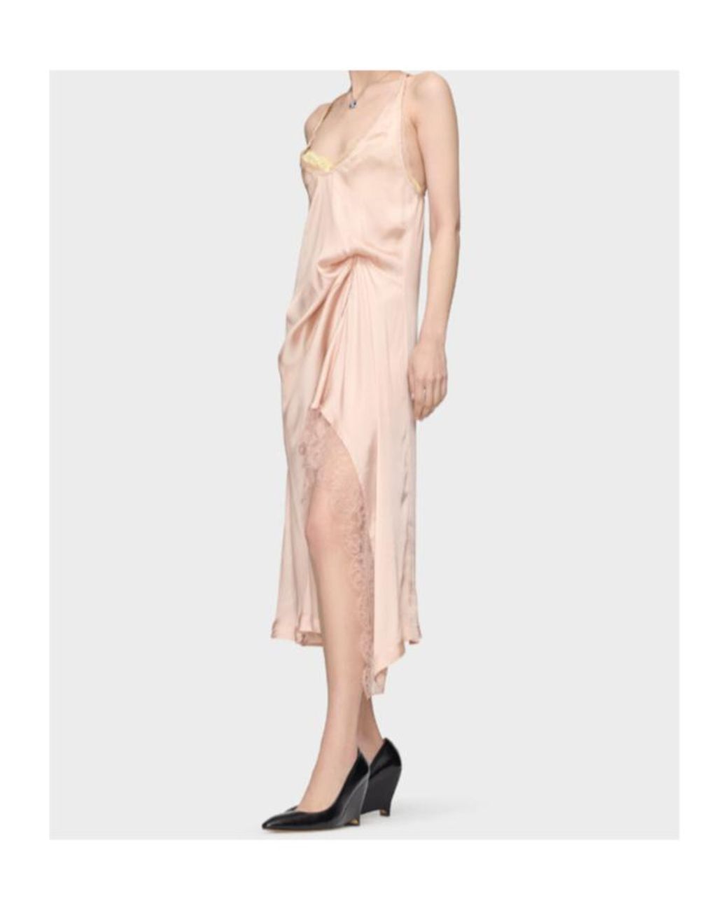 Maison Margiela Pink Lace Trim Silk Satin Midi Dress