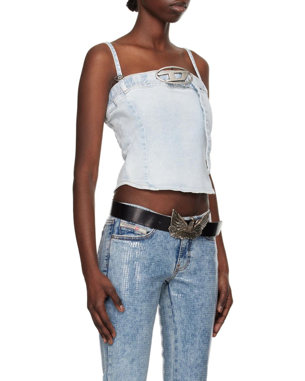 DIESEL Blue De-Lucy-S Logo Plaque Denim Tank Top