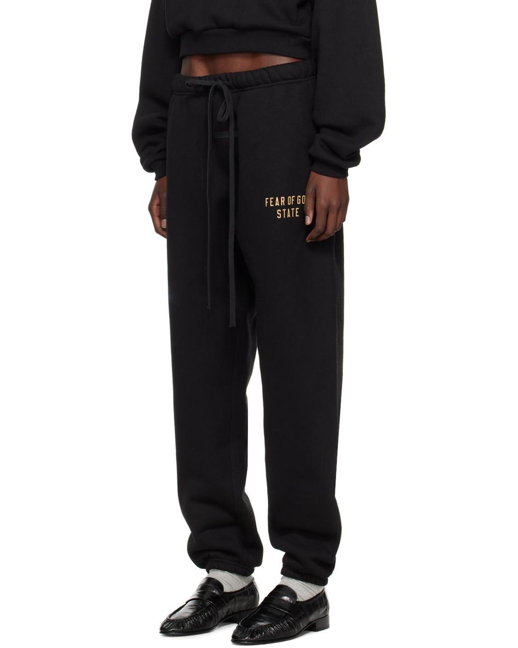 Fear Of God Black Logo Printed Drawstring Track Pants for men