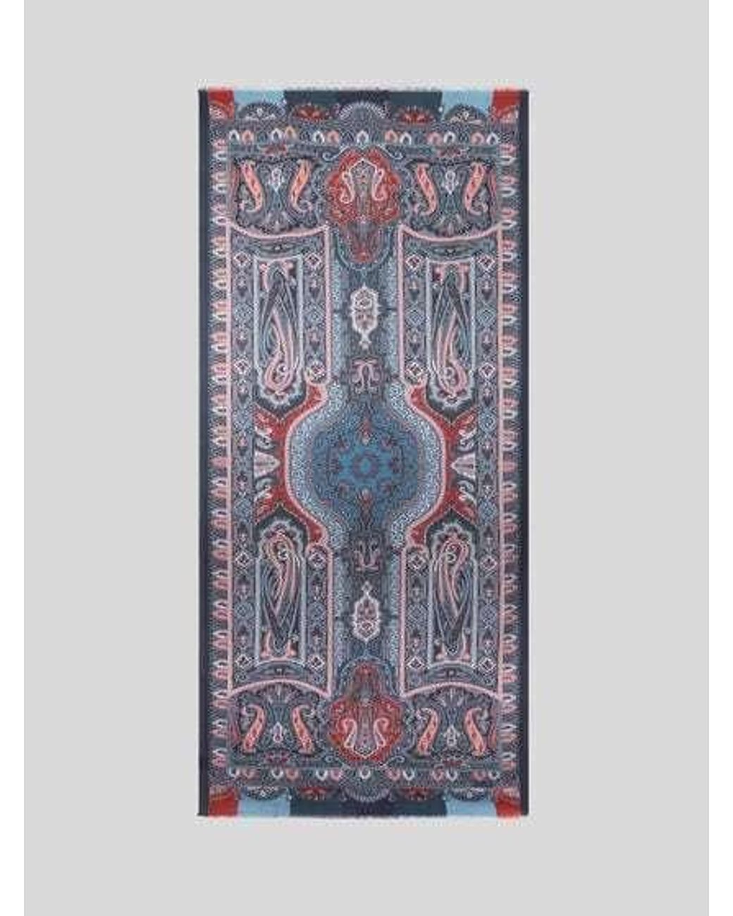 Etro Blue Printed Cashmere And Silk Scarf for men