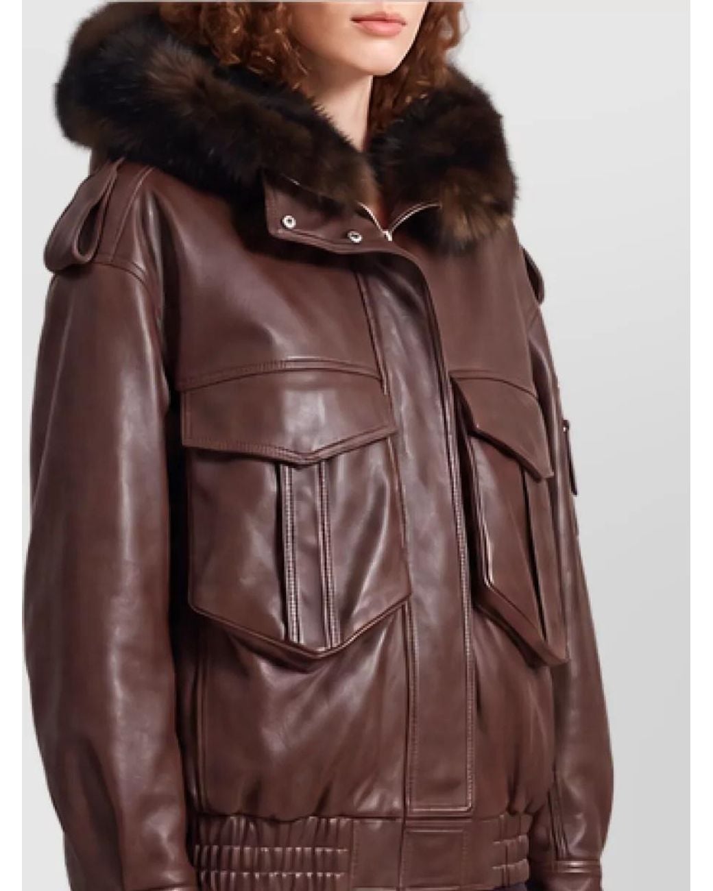 Frankie Shop Brown Shearling-Lined Hooded Aviator Jacket