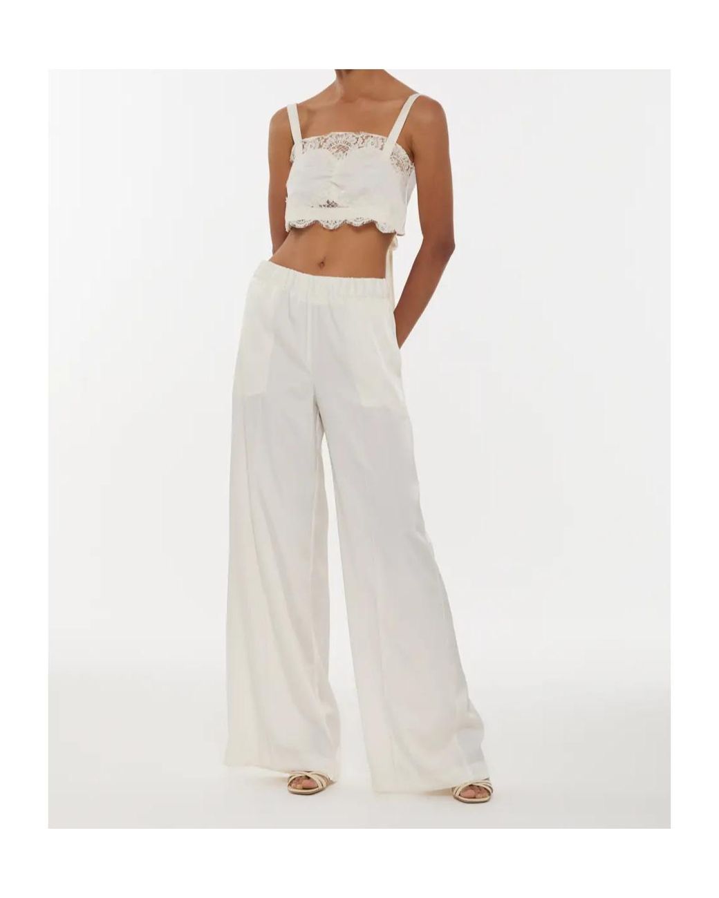 P.A.R.O.S.H. White Paky Lace-Detail Bow Top