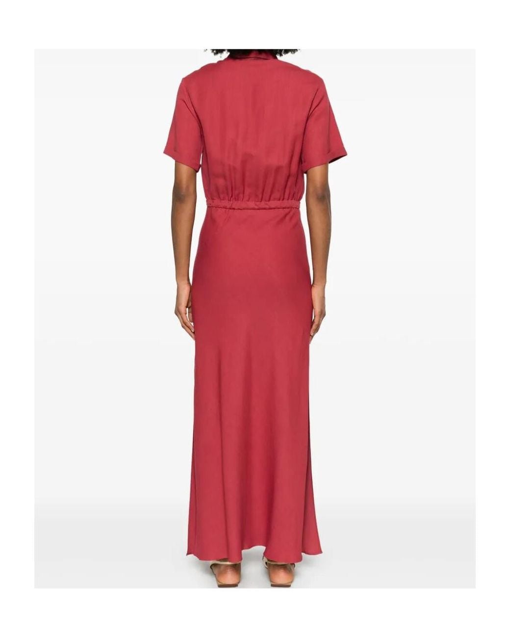 Brunello Cucinelli Red Drawstring Waist Maxi Dress