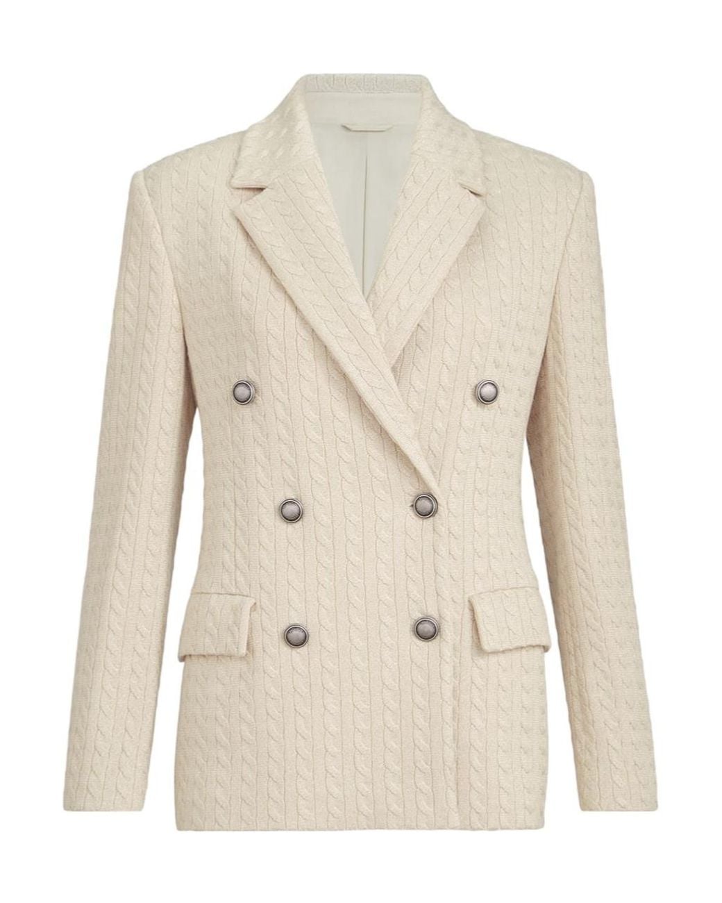 Brunello Cucinelli Natural Sparkling Cotton And Viscose English Rib Knit Blazer With Monili