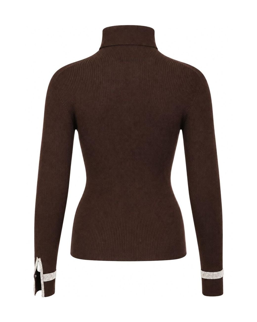 D.exterior Brown Collared Embellished Knitted Sweater