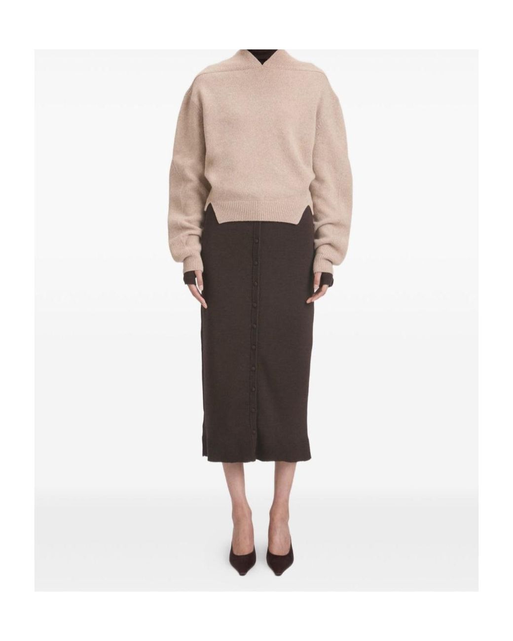 Victoria Beckham Brown Knit Sweater With V Neck On Front