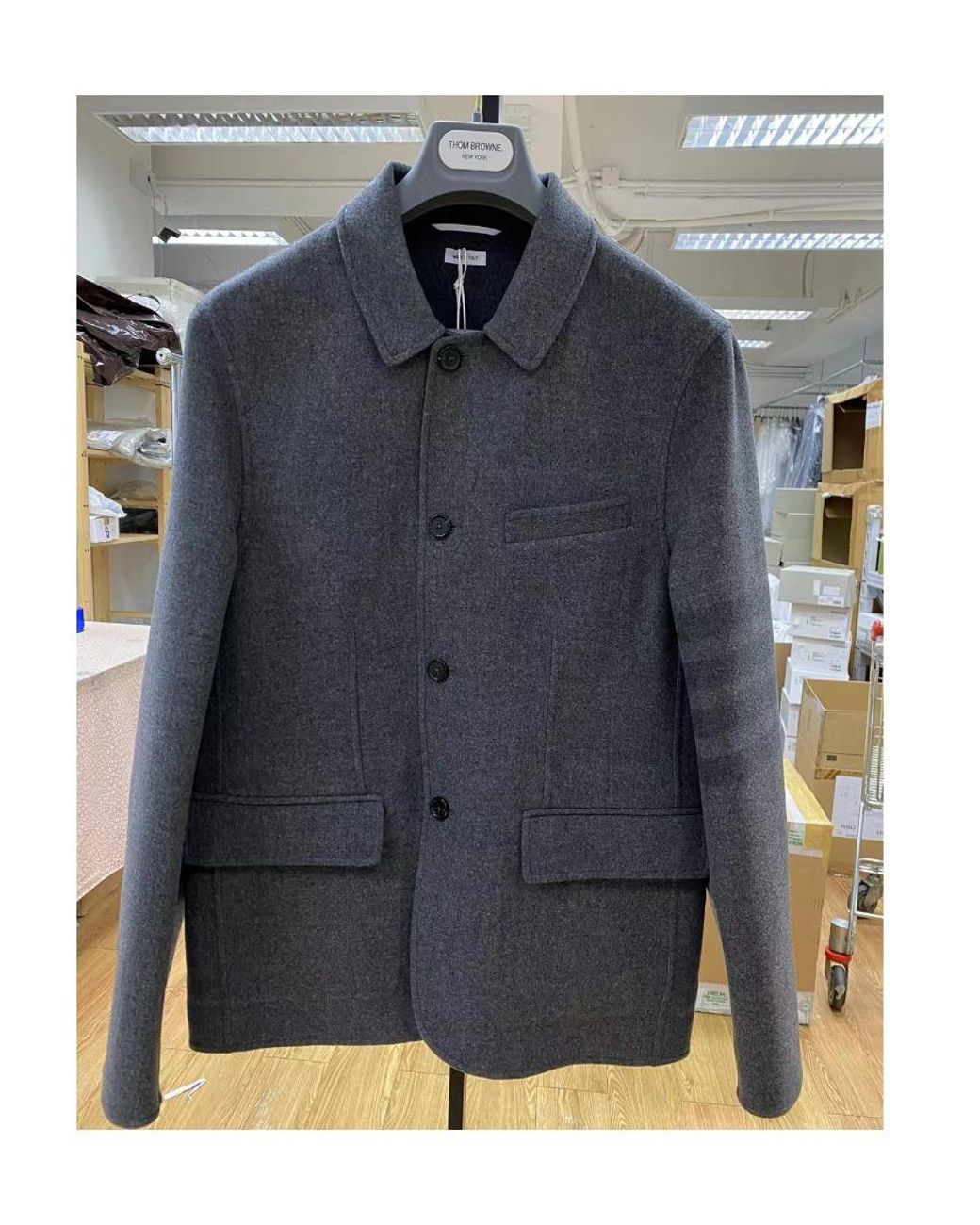 Thom Browne Gray Wool Button-Fastening Shirt-Jacket for men