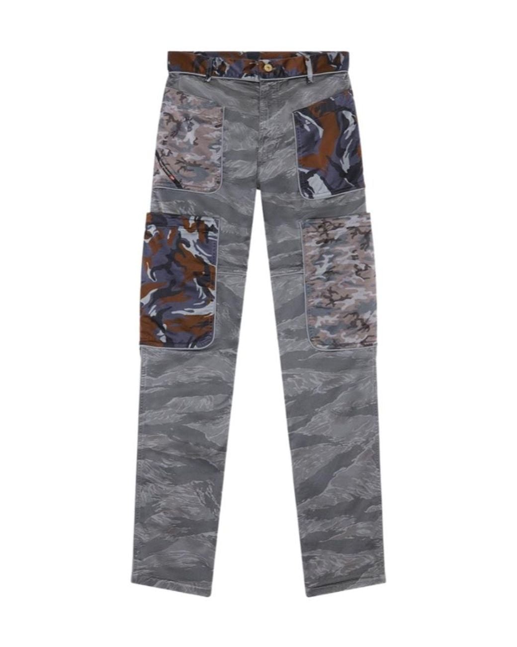 DIESEL Gray Multi-Pocket Camouflage Cargo Pants for men