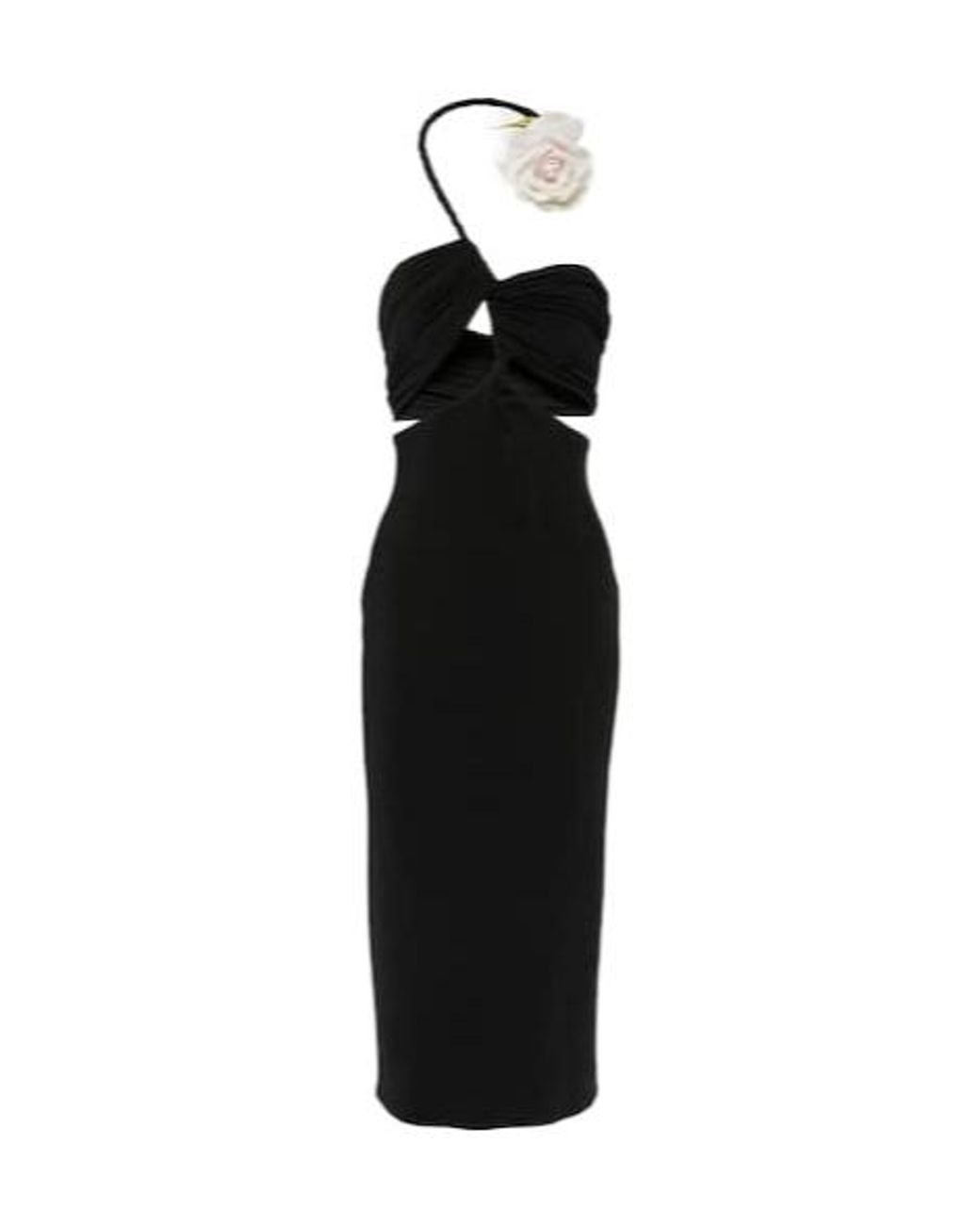Magda Butrym Black Floral-Appliqué Cutout Midi Dress