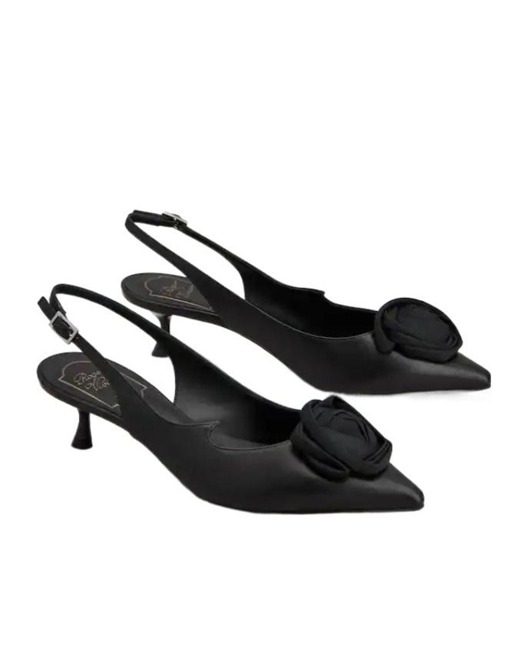 Roger Vivier Black Rose Embellished Pointed Toe Slingback Pumps