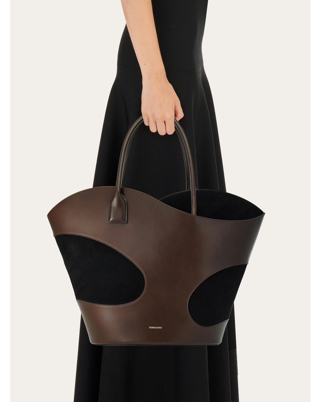Ferragamo Black Hollowed-Out Logo Handbag