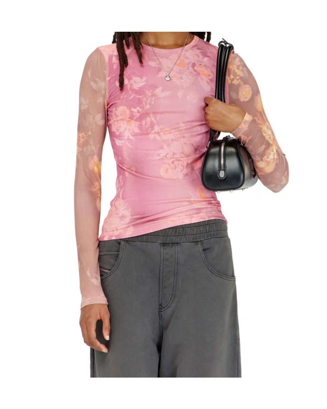 DIESEL Pink T-Moky Floral Printed Long Sleeved Ribbed Top