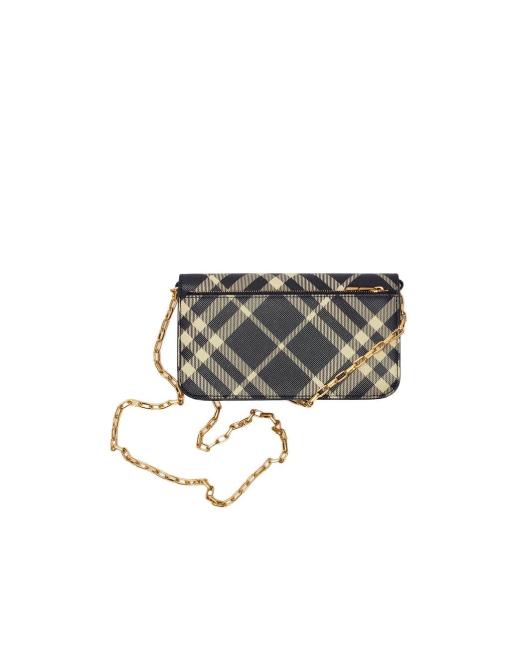 Burberry White Mini Check-Printed Chain Strap Wallet