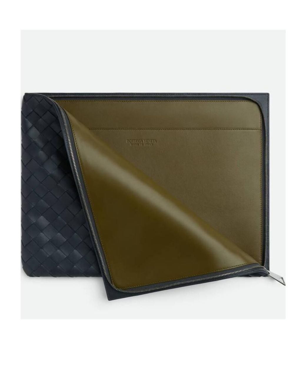 Bottega Veneta Blue Intrecciato Half Zipped Pouch for men