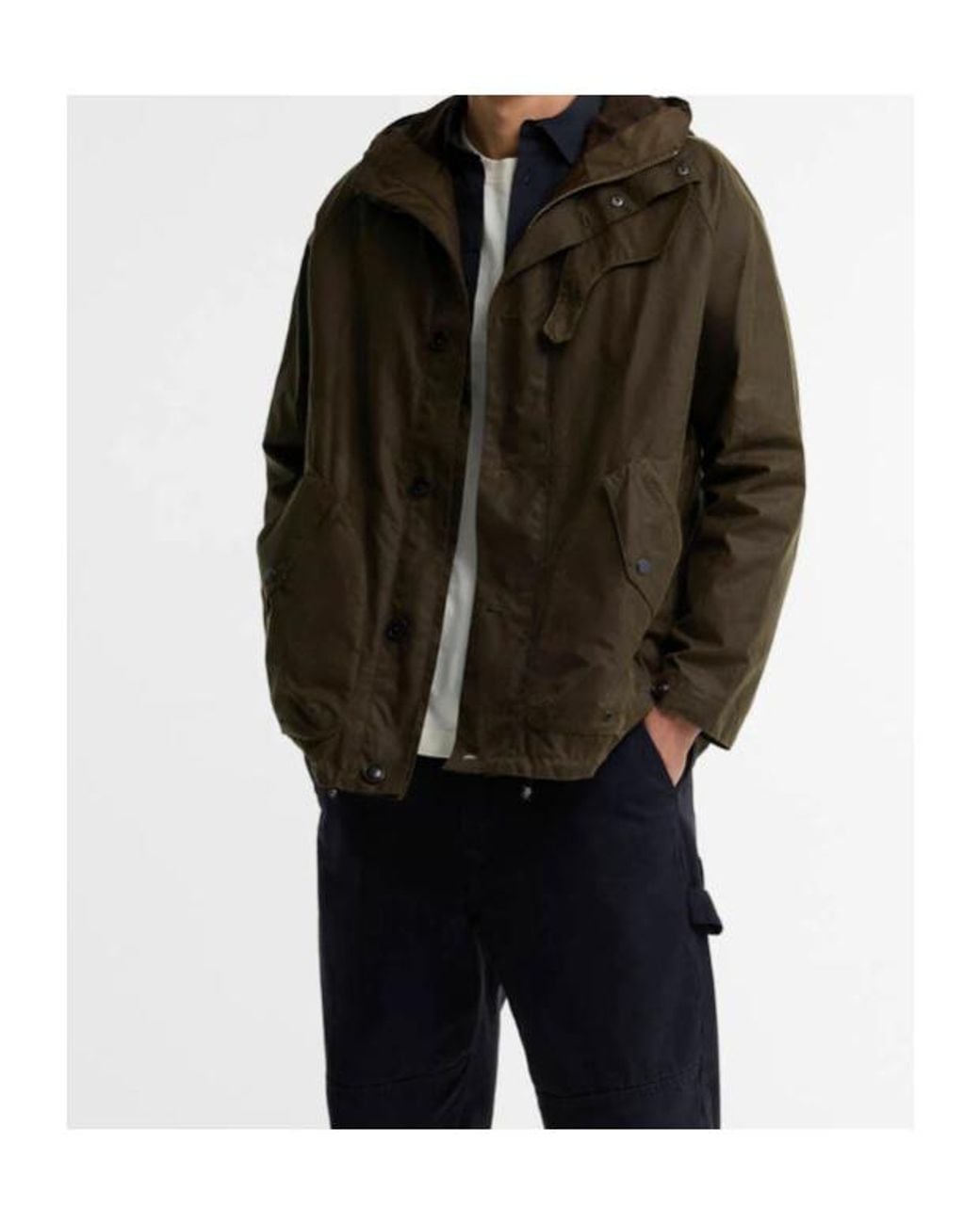 Barbour Brown Hooded Button-Fastening Waxed Coat for men