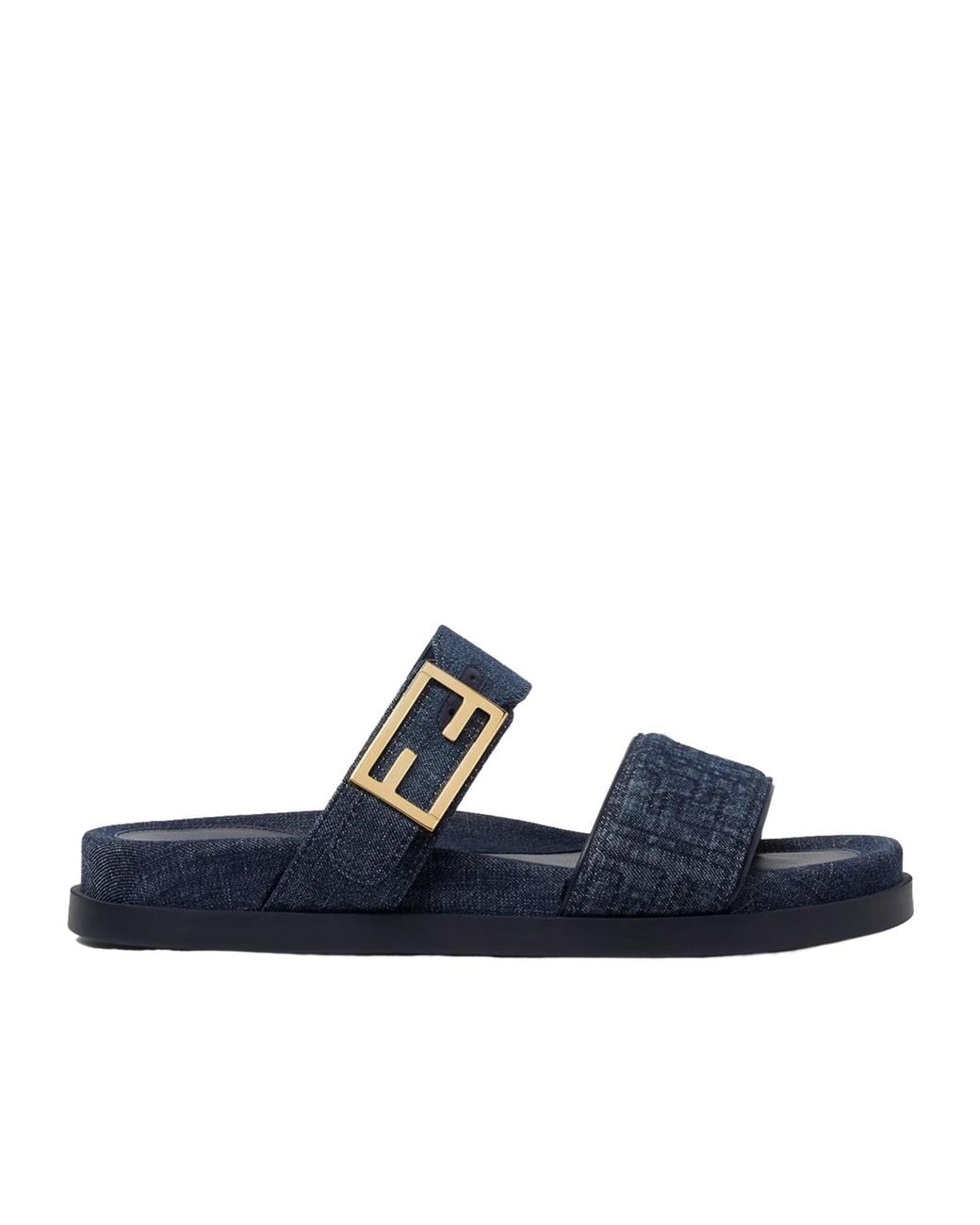 Fendi Blue Ff Feel Denim Slide Sandals