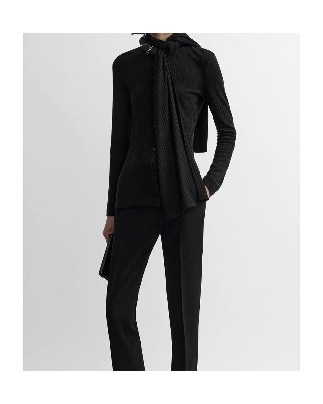 Totême Black Ribbed-Knit Scarf Blouse For