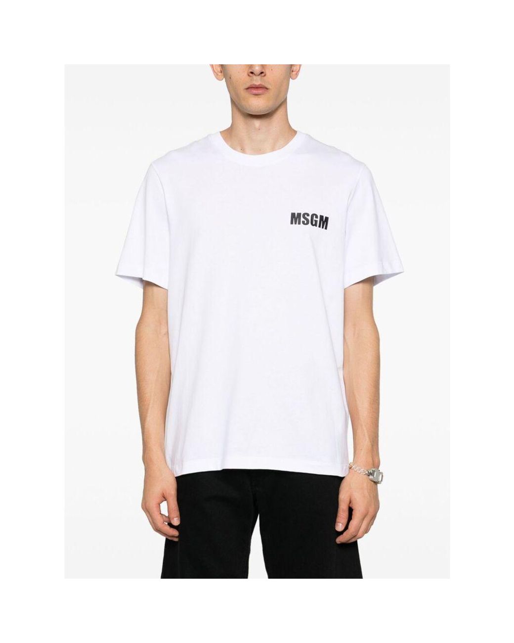 MSGM White Logo Printed Crewneck T-Shirt for men