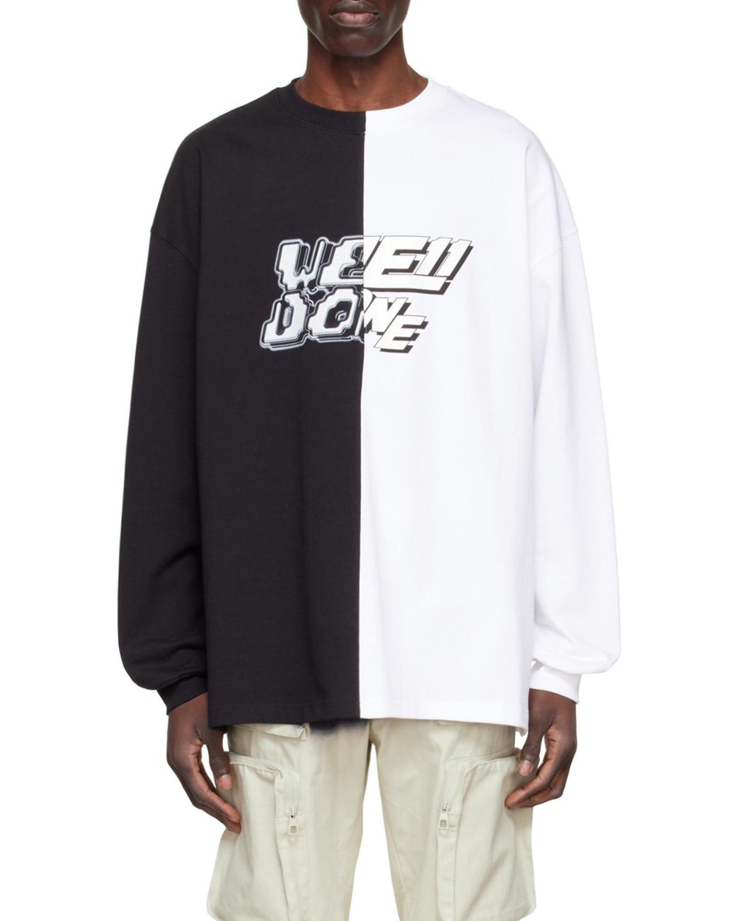 we11done Blue Crew Neck Color-Block Long-Sleeve T-Shirt for men