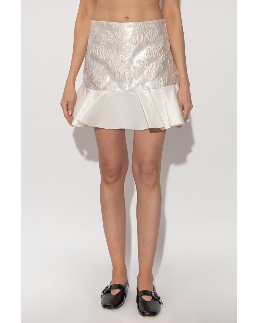 Ganni Natural Satin Cloque Mini Skirt