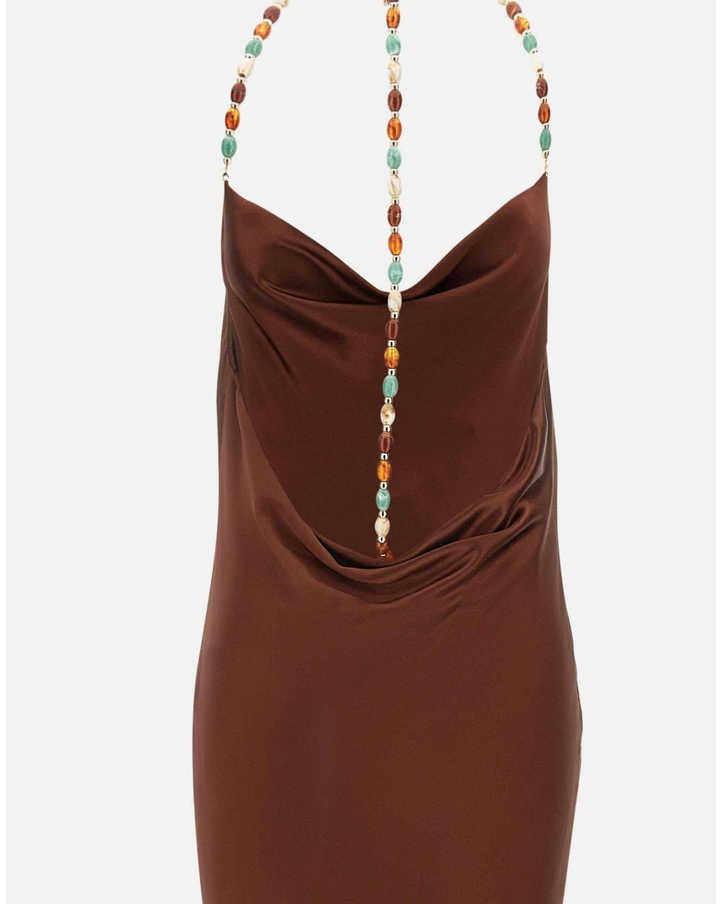 retroféte Brown Retrofete Finley Beaded Cowl-Neck Dress