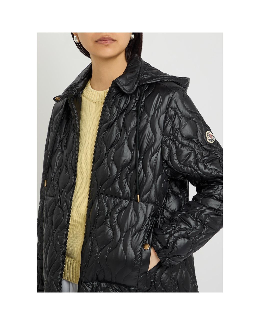Moncler Black Hooded Diamond-Pattern Quilted Down Jacket