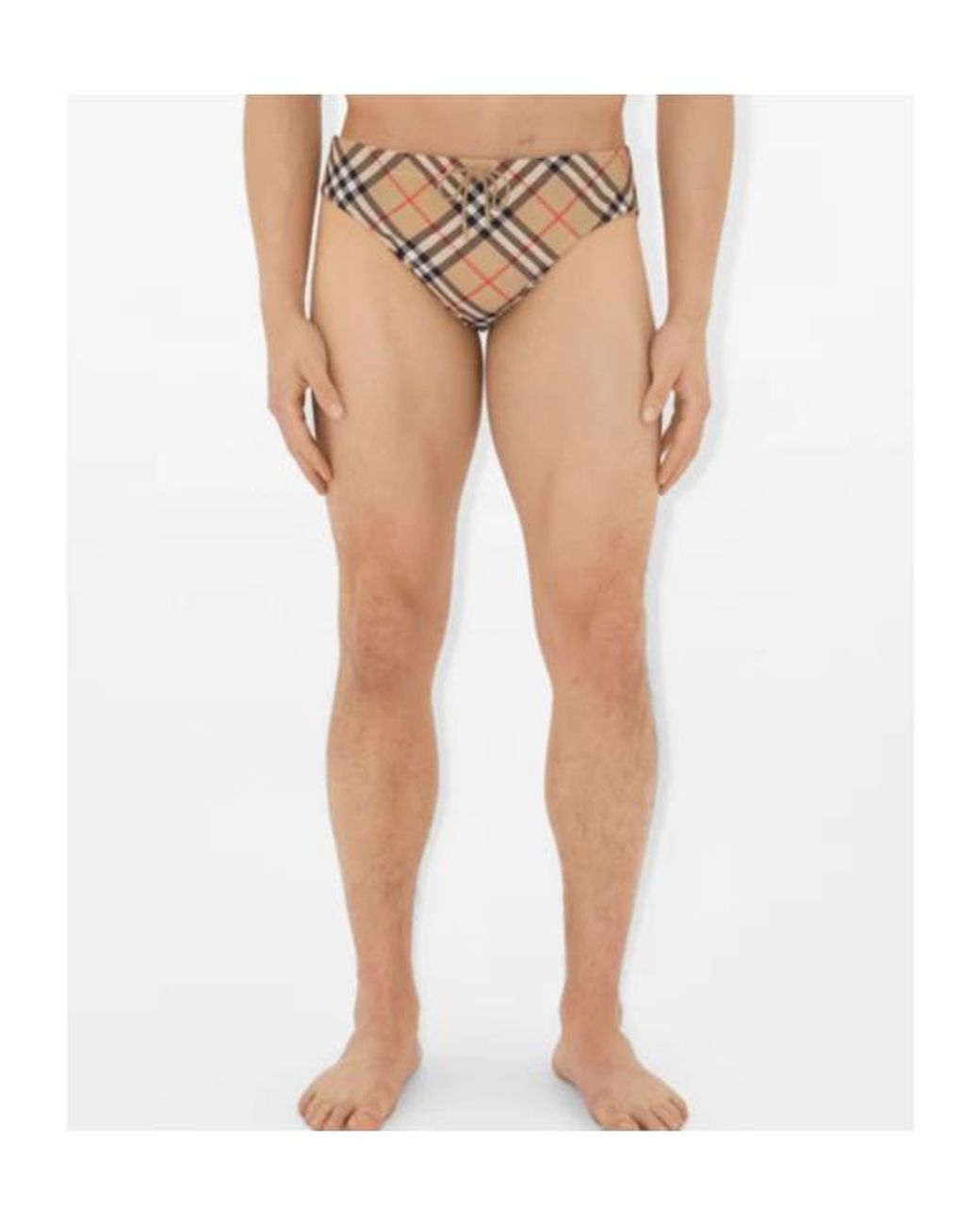 Burberry White Checked Drawstring Swim Shorts for men