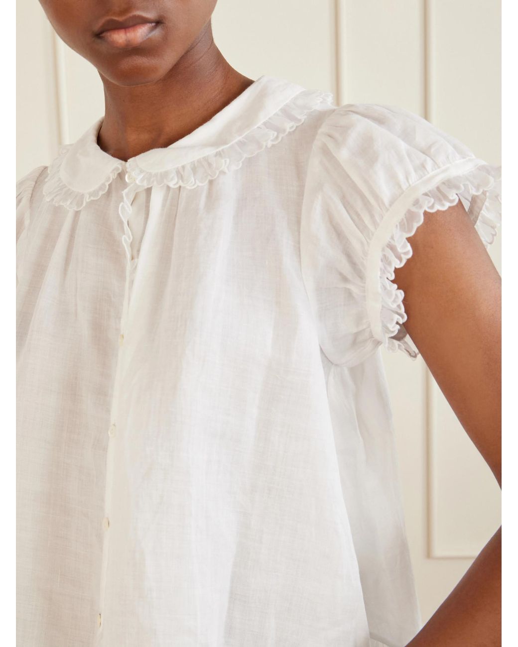 Doen White Pleated Short-Sleeve Shirt