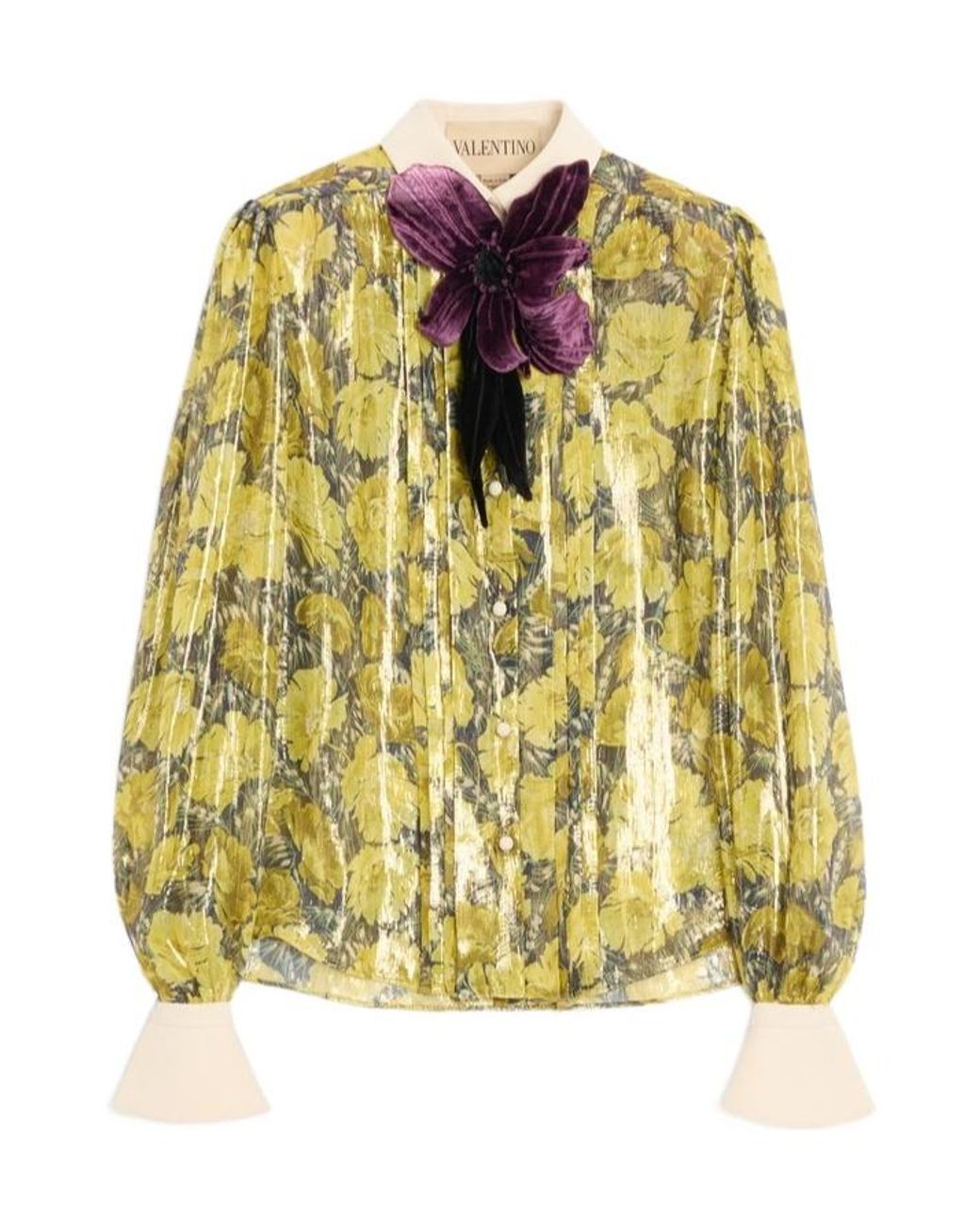 Valentino Yellow Floral Printed Long Sleeved Shirt
