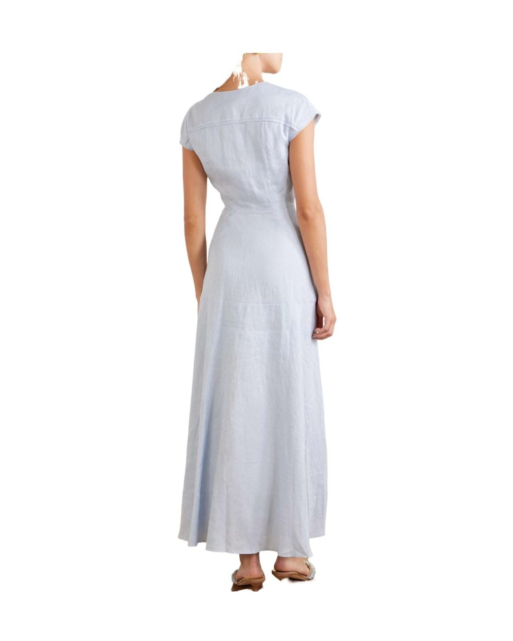 Saloni Blue Sierra Linen Midi Dress