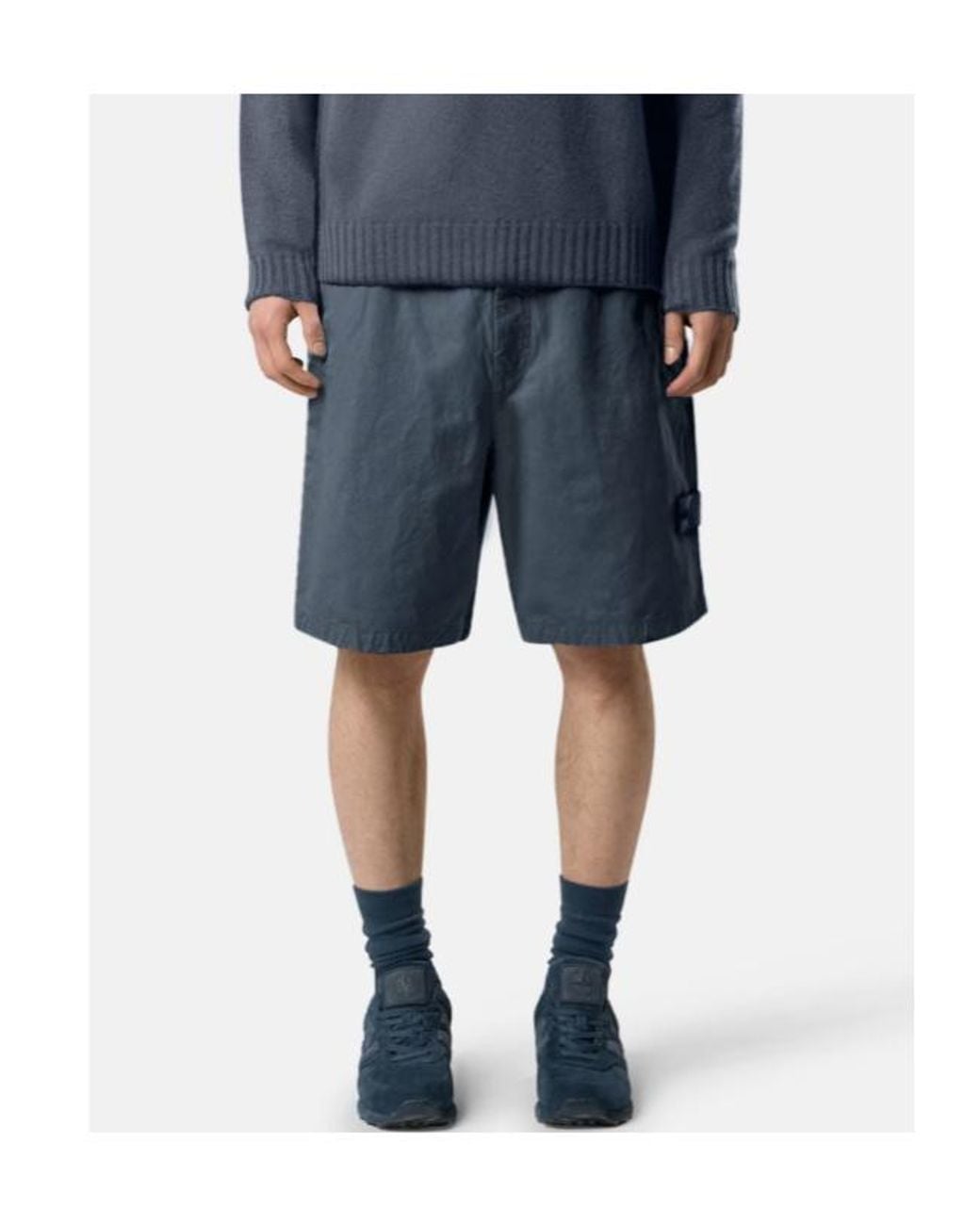 Stone Island Blue Logo Patch Buttoned Shorts for men