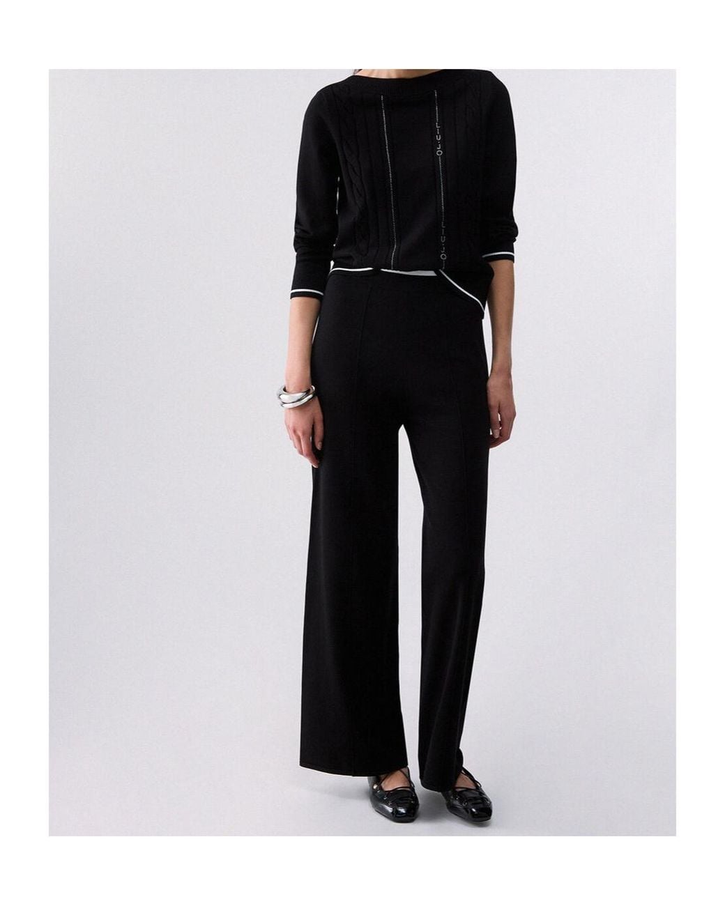 Liu Jo Black Strass Logo Boat-Neck Knitted Sweater