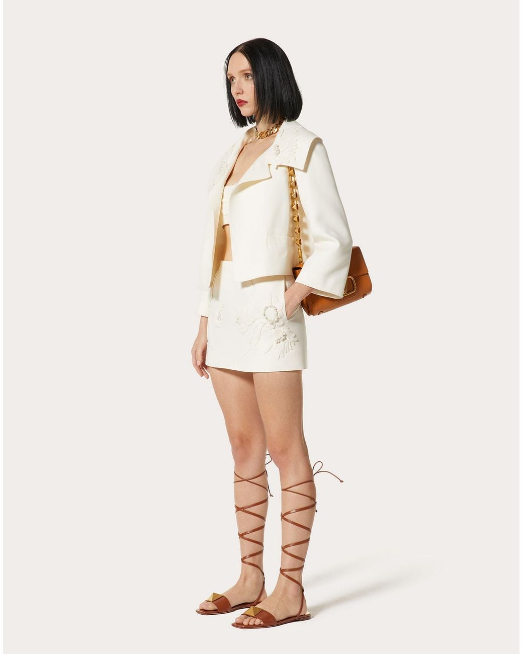 Valentino Natural High Waist Floral Patterned Mini Skirt