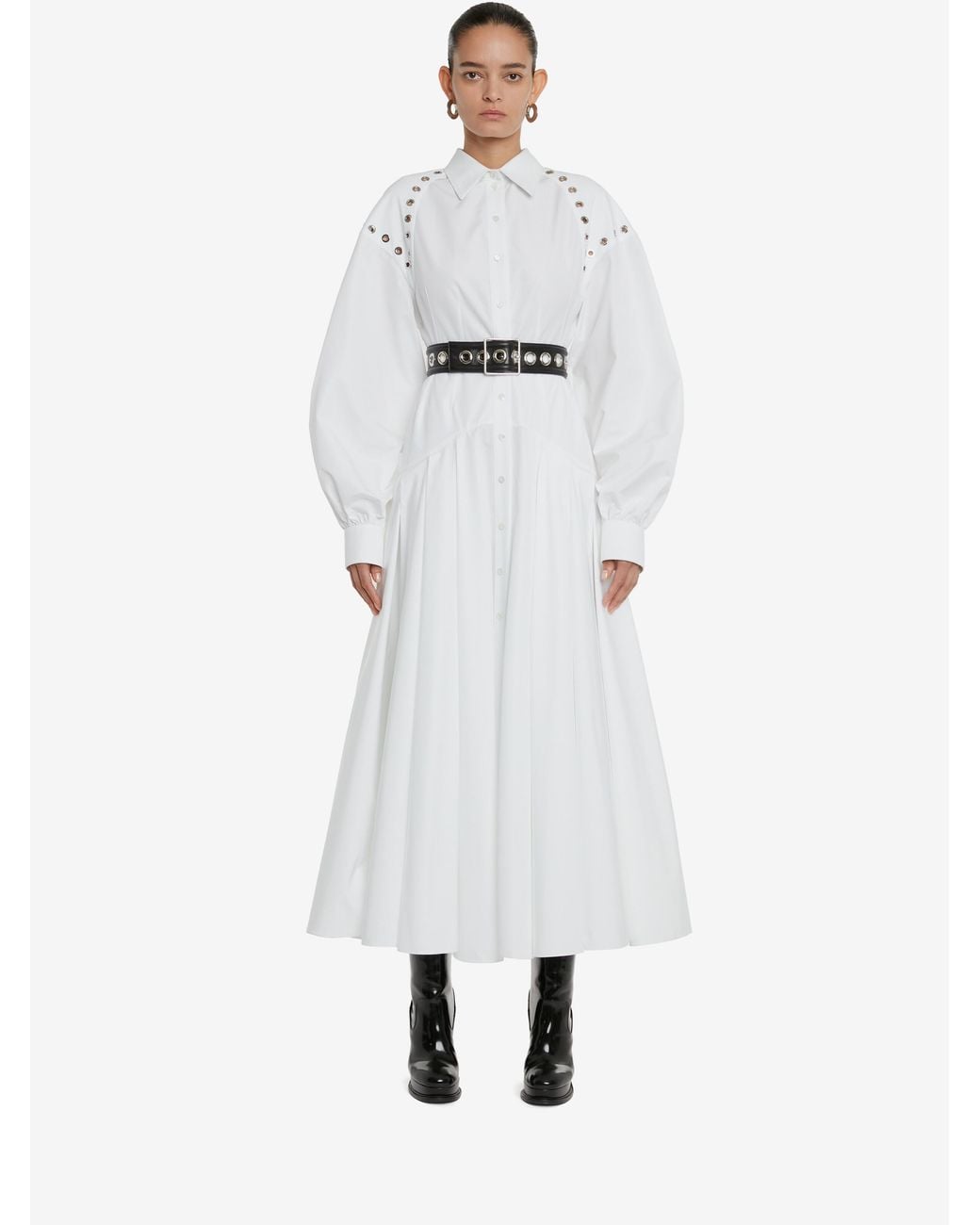 McQueen White Eyelet Detailed Buckled Belt